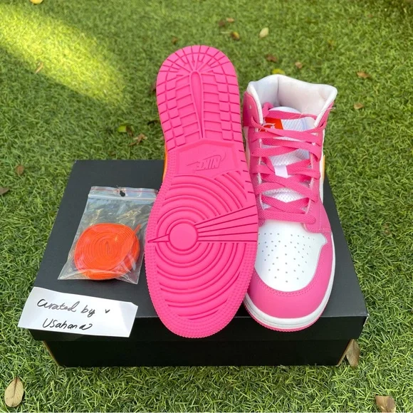 Nike Air Jordan 1 mid GS pink orange shoes - Picture 4 of 4